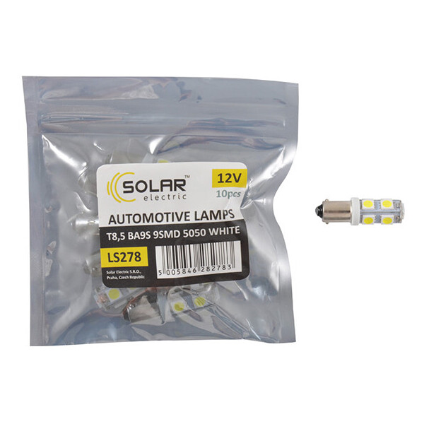

LED автолампа Solar 12V T8.5 BA9s 9SMD 5050, white 10шт