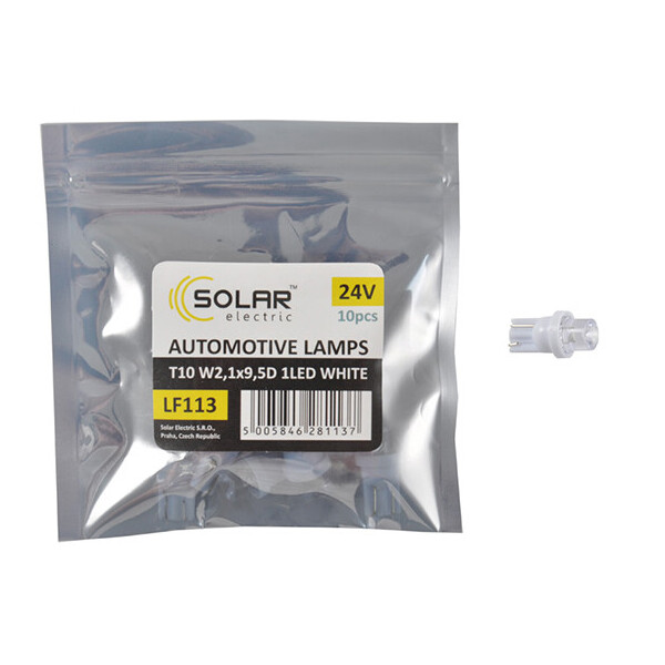 

LED автолампа Solar 24V T10 W2.1x9.5d 1leds white 10шт