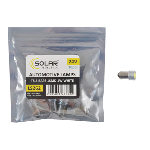 

LED автолампа Solar 24V T8.5 BA9S SMD 1W, white 10шт