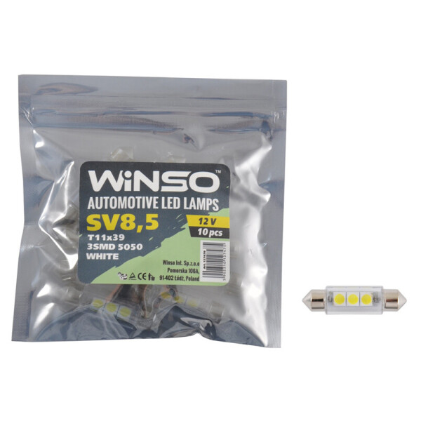 

LED автолампа Winso 12V SMD SV8.5 T11x39 3LEDS 5050 white 10шт