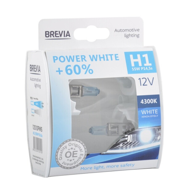 

Галогенова лампа Brevia H1 12V 55W P14,5s Power White +60% 4300K S2