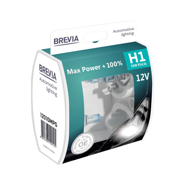 

Галогенова лампа Brevia H1 12V 55W P14.5s Max Power+100% S2