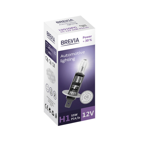 

Галогенова лампа Brevia H1 12V 55W P14.5s Power +30% CP