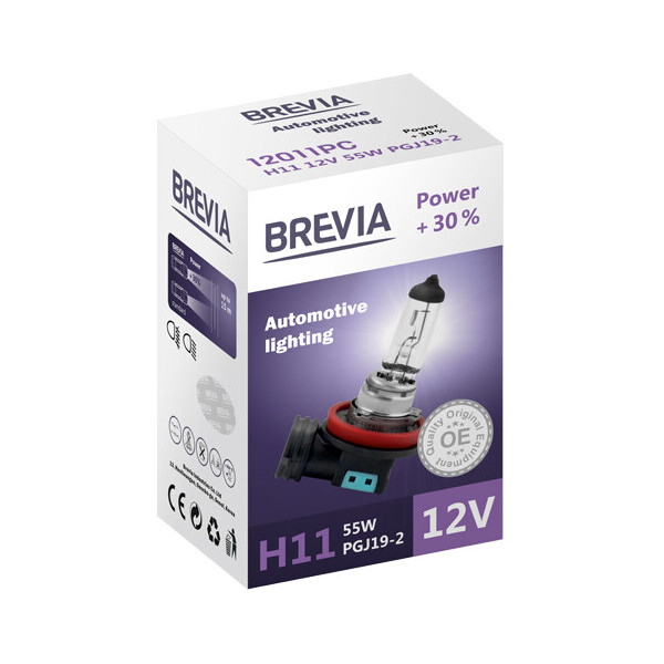 

Галогенова лампа Brevia H11 12V 55W PGJ19-2 Power +30% CP