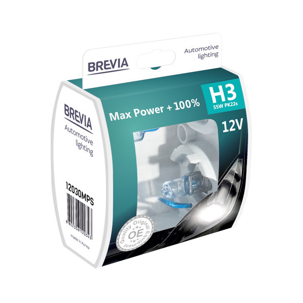 

Галогенова лампа Brevia H3 12V 55W PK22s Max Power +100% S