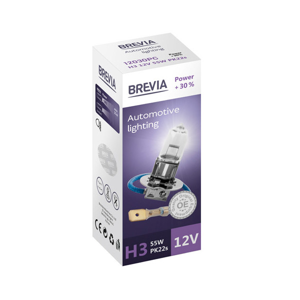 

Галогенова лампа Brevia H3 12V 55W PK22s Power +30% CP