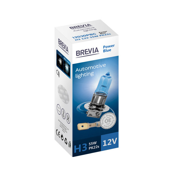 

Галогенова лампа Brevia H3 12V 55W PK22s Power Blue CP
