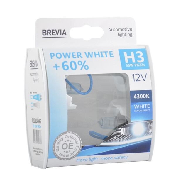 

Галогенова лампа Brevia H3 12V 55W PK22s Power White +60% 4300K S2