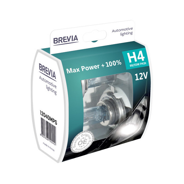 

Галогенова лампа Brevia H4 12V 60/55W P43t Max Power +100% S2
