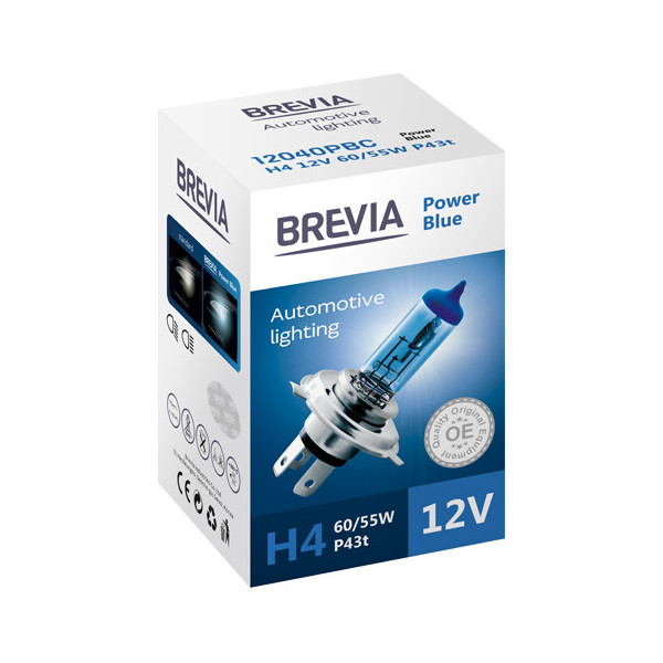 

Галогенова лампа Brevia H4 12V 60/55W P43t Power Blue CP