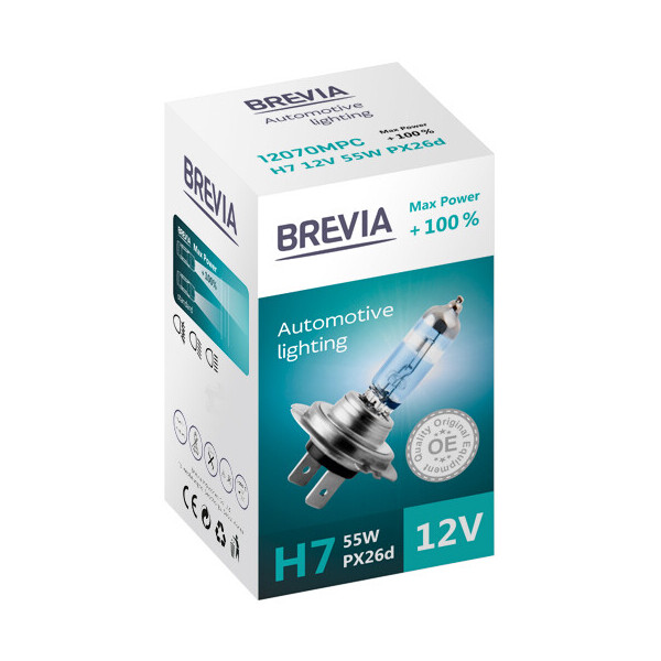 

Галогенова лампа Brevia H7 12V 55W PX26d Max Power +100% CP