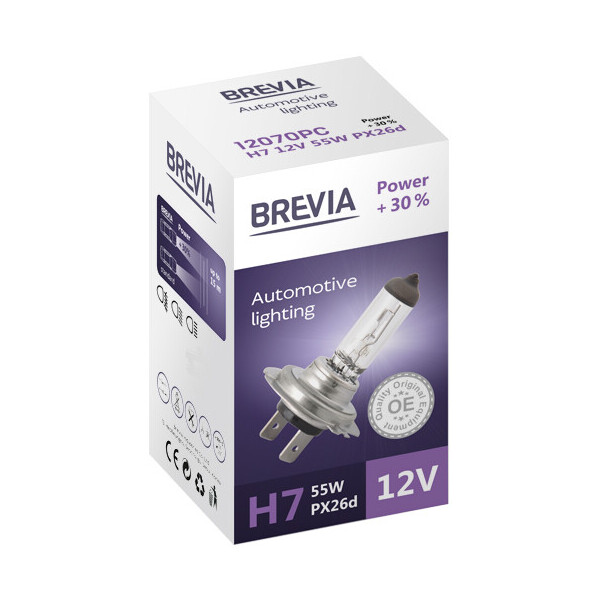 

Галогенова лампа Brevia H7 12V 55W PX26d Power +30% CP