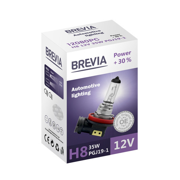 

Галогенова лампа Brevia H8 12V 35W PGJ19-1 Power +30% CP