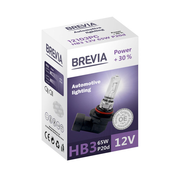 

Галогенова лампа Brevia HB3 12V 65W P20d Power +30% CP