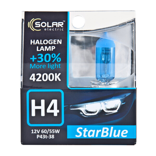 

Галогенова лампа Solar H4 12V 60/55W P43t-38 StarBlue 4200K, SET