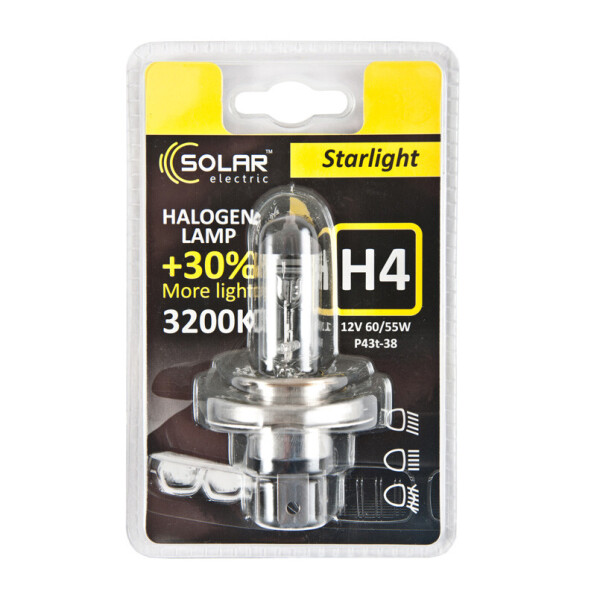 

Галогенова лампа Solar H4 12V 60/55W P43t-38 Starlight +30%