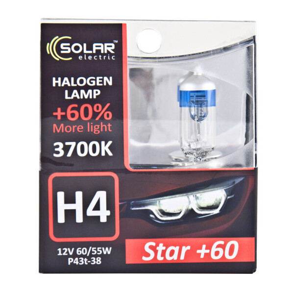 

Галогенова лампа Solar H4 12V 60/55W P43t-38 Starlight +60%, SET