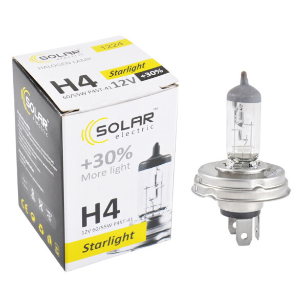 

Галогенова лампа Solar H4 12V 60/55W P45t-41 Starlight +30%