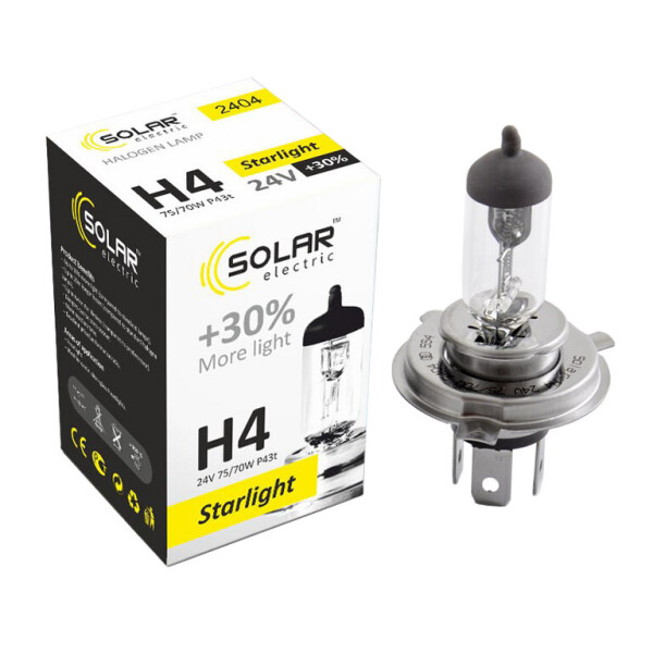 

Галогенова лампа Solar H4 24V 75/70W P43t-38 Starlight +30%