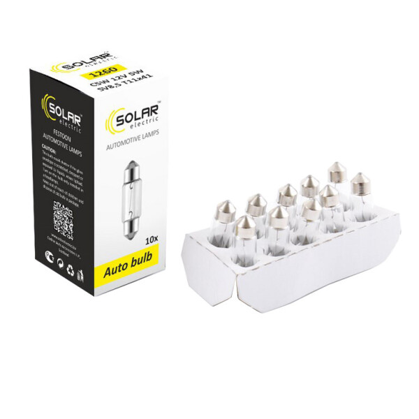 

Лампа розжарювання Solar C5W 12V 5W SV8.5 T11х41, 10шт
