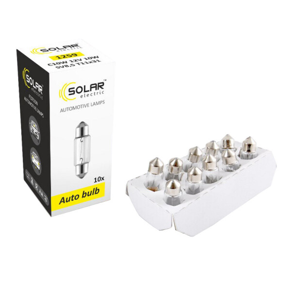 

Лампа розжарювання Solar С10W 12V 10W SV8,5 T11x31, 10шт