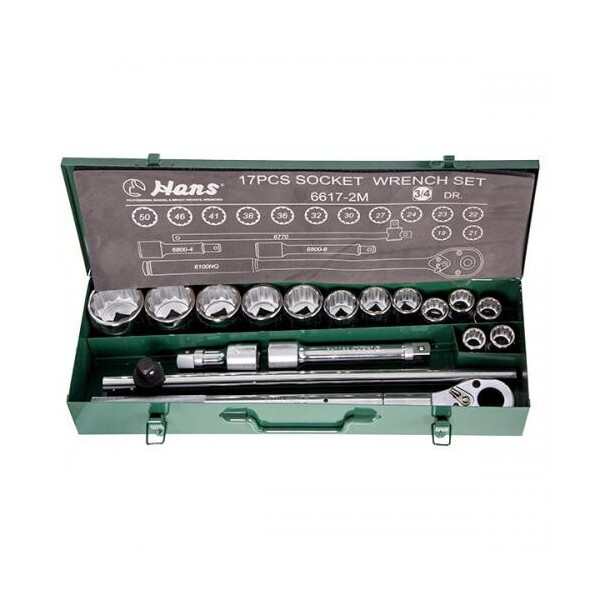 

Набор торцевых головок Hans 3/4 ", 19-50мм, 12 гран., 17шт