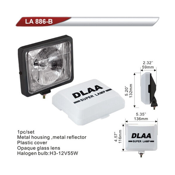 

Автофара DLAA 886B-W/H3-12V-55W/136 * 116mm/крышка