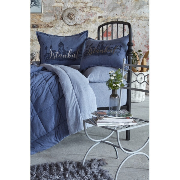 Акція на Набор постельное белье с одеялом Karaca Home - Istanbul indigo 2019-2 полуторный від Allo UA