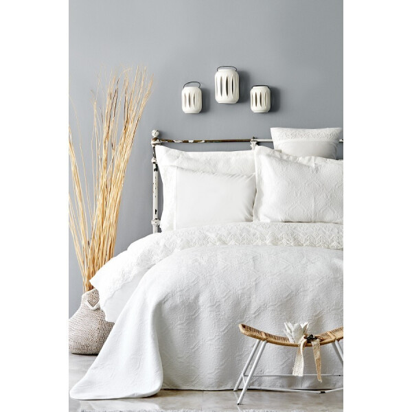 Акція на Набор постельное белье с покрывалом Karaca Home - Monomia ekru 2019-2 молочный евро від Allo UA