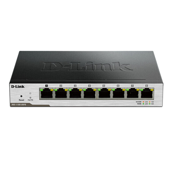 

Коммутатор D-Link DGS-1100-08PD 8x1GE, Питание от PoE, EasySmart