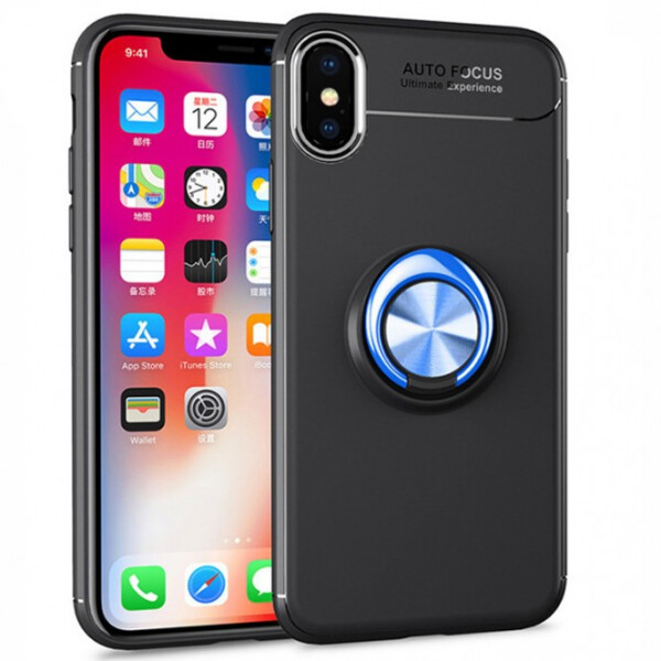 

TPU чехол Deen ColorRing под магнитный держатель для Apple iPhone XS Max (6.5) Черный / Синий (94991)