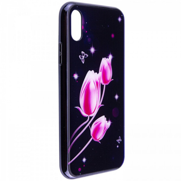 

TPU+Glass чехол Fantasy с глянцевыми торцами для Apple iPhone X (5.8) Тюльпаны (90409)