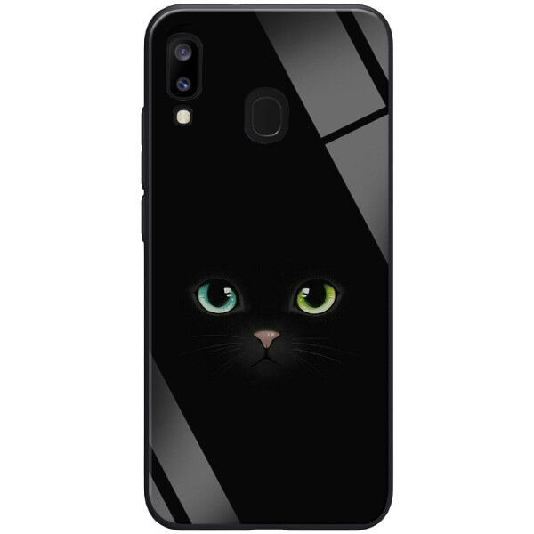 

TPU+Glass чехол ForFun для Samsung Galaxy A20 / A30 Котик / Черный (109857)