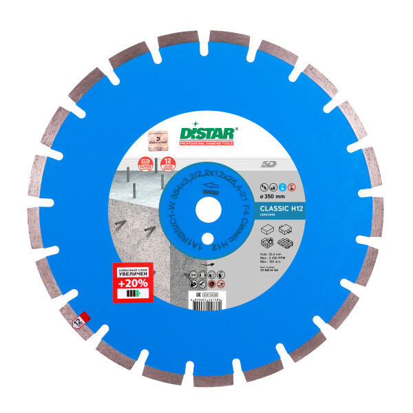 

Круг алмазный отрезной Distar 1A1RSS/C1-W 354x3,2/2,2x12x25,4-21 F4 Classic H12 (12185004160)
