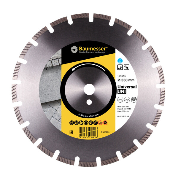 

Круг алмазный отрезной Baumesser Universal1A1RSS/C1-H 350x3,5/2,5x10x25,4-21 F4 (94120129024)