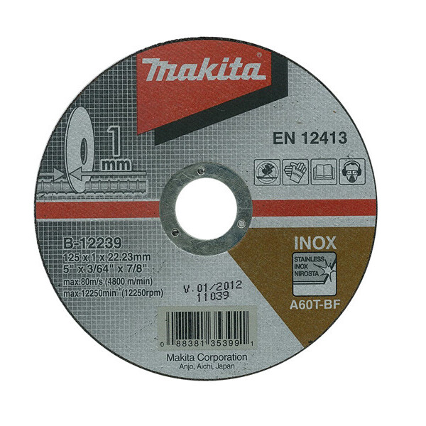 

Отрезной диск по нержавейке плоский 1 мм Makita 125 мм (B-12239)