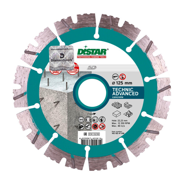 

Круг алмазный отрезной Distar 1A1RSS/C3-H 125x2,2/1,4x11x22,23-10 Technic Advanced (14315347010)