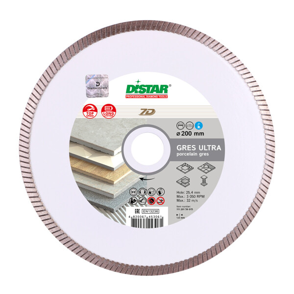 

Круг алмазный отрезной Distar 1A1R 200x1,6x10x25,4 Gres Ultra (11120159015)