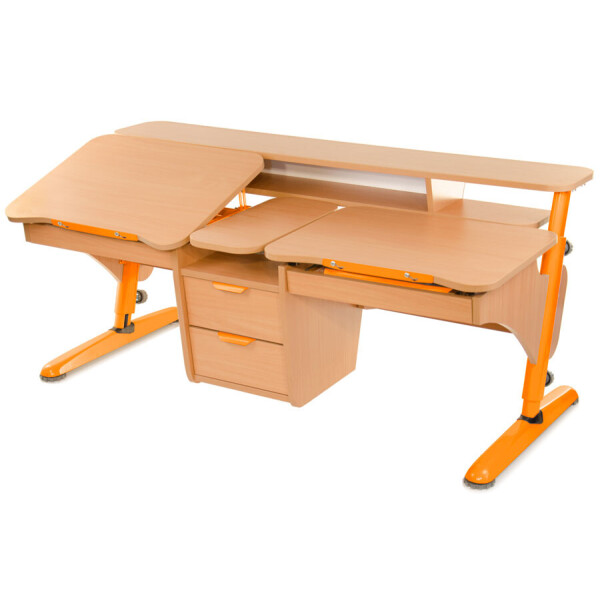 

Парта Эргономик с тумбой для 2 детей, ЛДСП бук-оранжевый