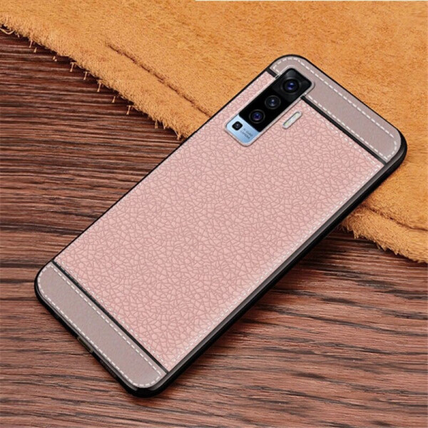 

Чехол Fiji Litchi для Vivo X50 силикон бампер с рифленой текстурой светло-розовый