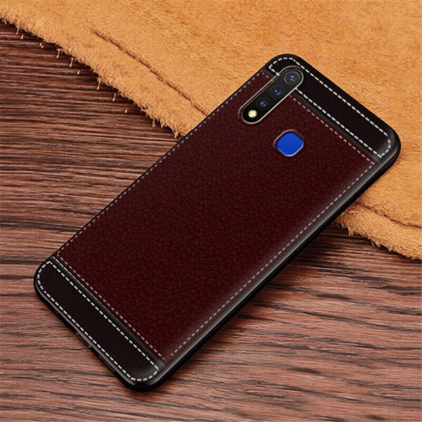 

Чехол Fiji Litchi для Vivo Y19 силикон бампер с рифленой текстурой темно-коричневый
