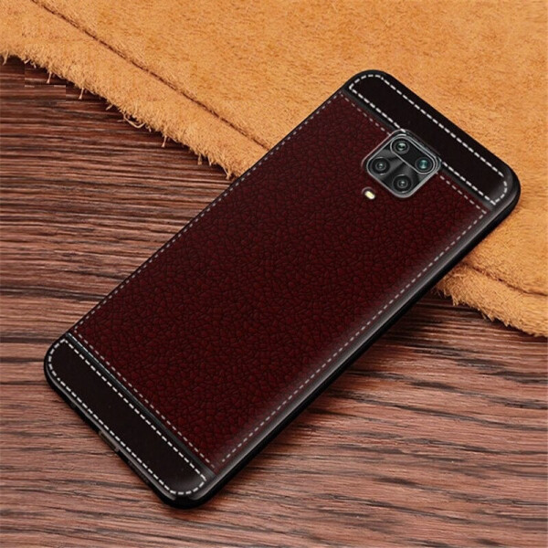 

Чехол Fiji Litchi для Xiaomi Redmi Note 9 Pro силикон бампер с рифленой текстурой темно-коричневый