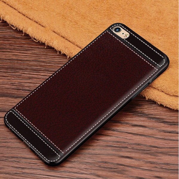 

Чехол Fiji Litchi для Apple Iphone 7 силикон бампер с рифленой текстурой темно-коричневый