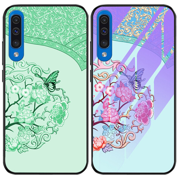 

TPU+Glass чехол светящийся в темноте для Samsung Galaxy A50s Бабочка с цветами / Бирюзовый (116684)