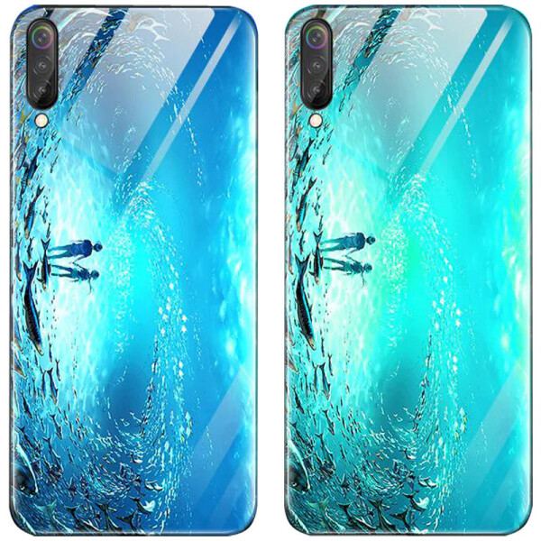 

TPU+Glass чехол светящийся в темноте для Samsung Galaxy A50s Под водой / Голубой (107537)