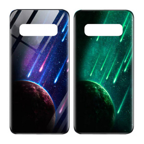

TPU+Glass чехол светящийся в темноте для Samsung Galaxy S10 Метеорит / Синий (107545)
