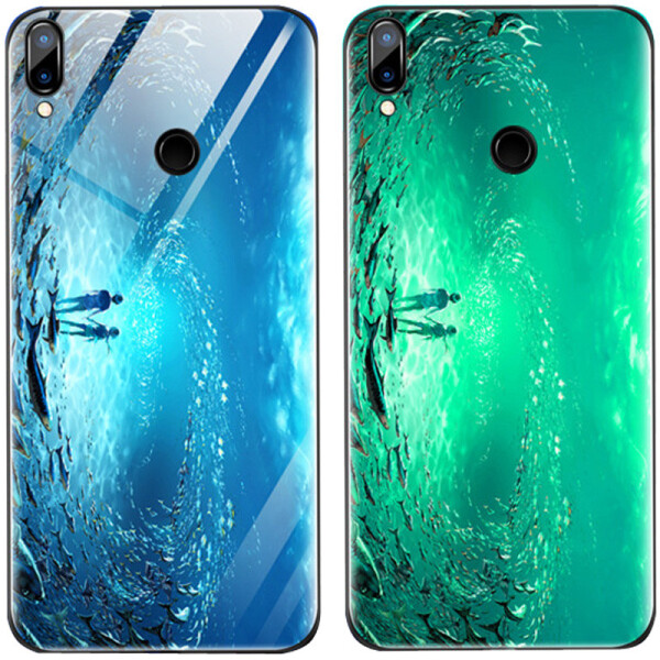 

TPU+Glass чехол светящийся в темноте для Xiaomi Redmi 7 Под водой / Голубой (102441)
