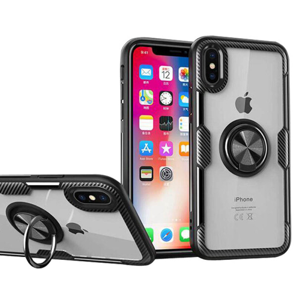 

TPU+PC чехол Deen CrystalRing под магнитный держатель для Apple iPhone X (5.8) Бесцветный / Черный (95052)