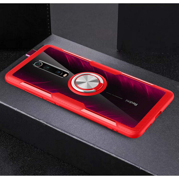 

TPU+PC чехол Deen CrystalRing под магнитный держатель для Xiaomi Mi 9T Pro Бесцветный / Красный (109306)