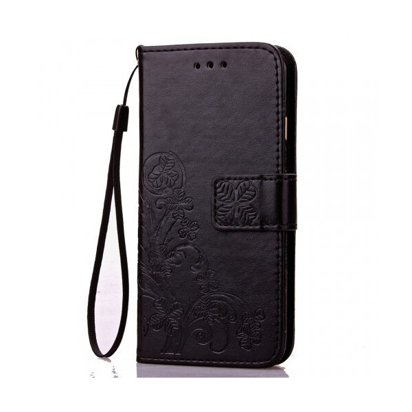 

Кожаный чехол (книжка) Four-leaf Clover с визитницей для Meizu M6 Note Черный (71245)